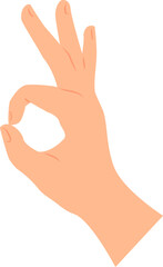 Hand with fingers folded in an okay gesture. Vector illustration with transparent background.	