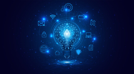 Electric or creative light bulb. Global internet connection concept for business. advanced digital technology	