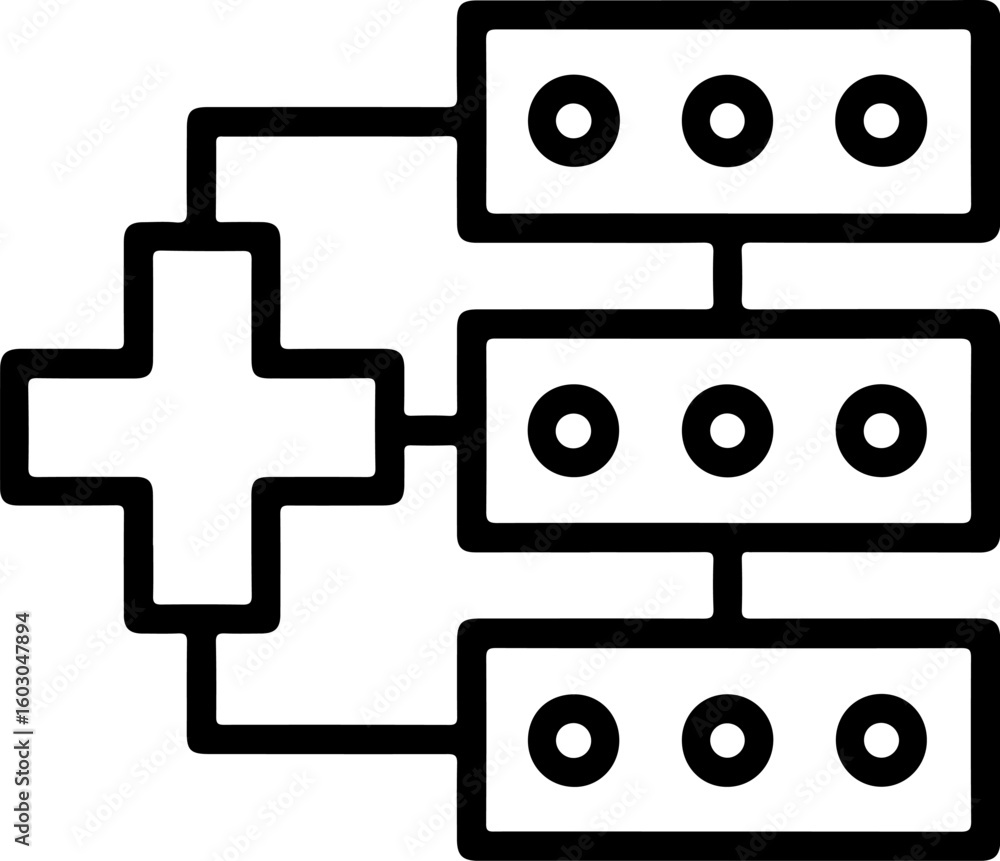 Poster abstract icon representing data flow and connection with a plus sign
