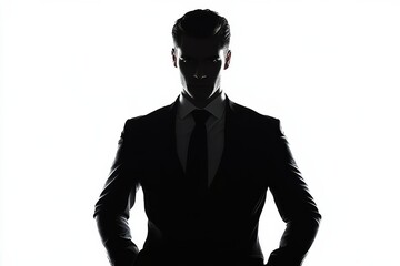 Silhouette Portrait Mysterious Man in Suit, Shadowy, Power , Business