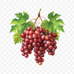realistic fresh grapes hanging from a branch with green leaves in a natural setting isolated on transparent background