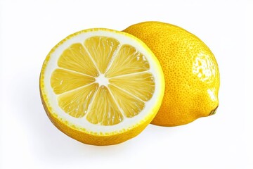 Sliced Lemon Duo Fresh Cut Citrus Still Life on White, vitamins, fruit