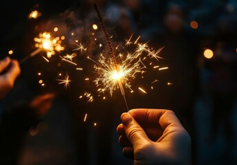 Sparkler Celebration Close-up of Sparkling Light in Hand, NewYear, Festive