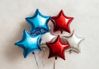 Star Balloon Bunch Red, White and Blue Metallic Foil, Festive Celebration, balloons, party