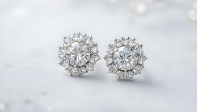 Elegant and glamorous diamond earrings on a white backdrop exude sophistication, ideal for enhancing any outfit or as a special occasion gift