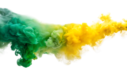 Swirling green yellow and white smoke clouds on black background Ai isolated on a transparent background