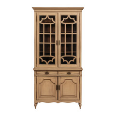 Obraz premium Elegant Display Cabinet: A beautifully crafted, vintage-style display cabinet featuring glass-paneled doors, offering a glimpse into its interior, and a charming touch of classic sophistication.