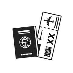 Illustration of a passport icon with a ticket isolated on a background. Travel and tourism concept icon. Flat illustration of an international passport.