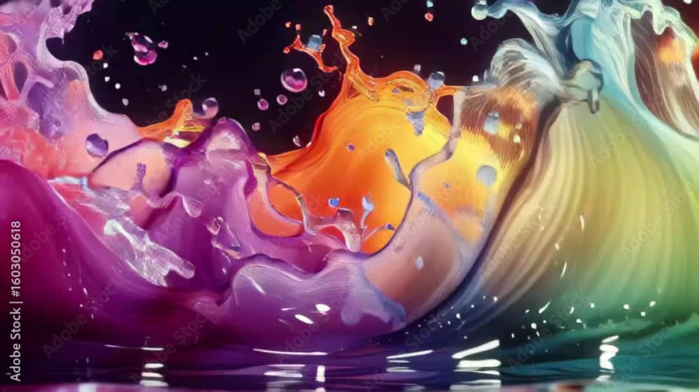 Poster vivid colors splash and blend in water creating a mesmerizing visual display at nighttime