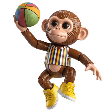 Cute cartoon monkey playing basketball isolated on transparent background
