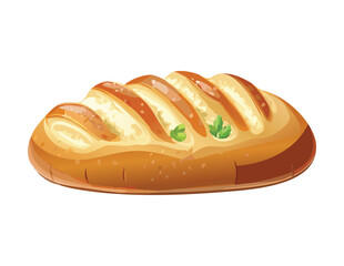 Freshly Baked Bread Loaf Sliced Crust - Vector Illustration