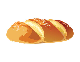 Classic Baked Bread Loaf with Sesame Seeds - Vector Illustration