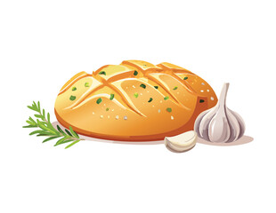 Gourmet Bread Loaf with Garlic and Parsley - Vector Illustration