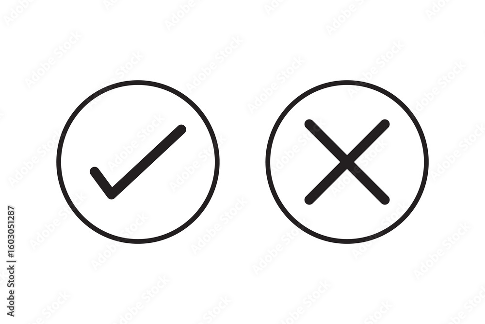 Poster tick and cross check mark vector icons in line style design for website design, app, ui, isolated on