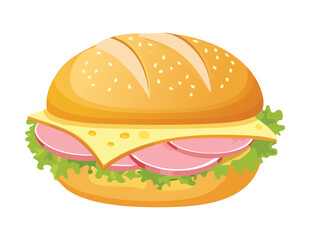 Savory Cold Cut Sandwich with Yellow Cheese - Vector Illustration