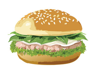 Sandwich with Sliced Meat and Crisp Lettuce - Vector Illustration