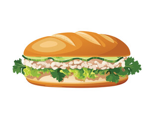 Tasty Sandwich with Sliced Meat and Fresh Lettuce - Vector Illustration
