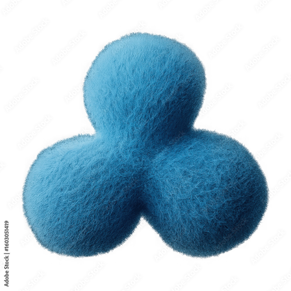 Poster a textured blue three lobed object with a symmetrical organic shape isolated on transparent backgrou