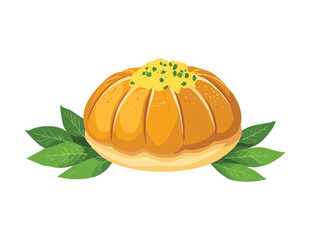 Savory Round Pastry with Herb Decoration Vector Illustration
