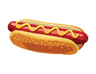 Grilled Hot Dog with Red and Yellow Sauce - Vector Illustration