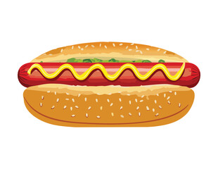 Simple Hot Dog with Yellow Mustard - Vector Illustration