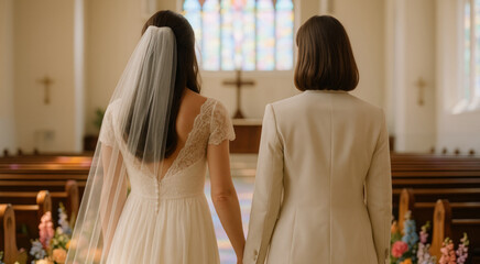 Lesbian Christian Wedding with Brides in Gown and Suit