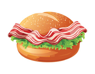 Hearty Bacon Burger with Lettuce Leaf Vector Illustration