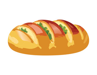 Savory Stuffed Bread Loaf with Ham Filling Vector Illustration
