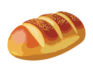 Golden Brown Bread Loaf with Sesame Seeds Vector Illustration