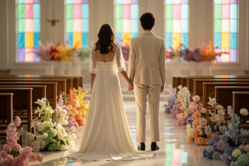 LGBTQ+ Christian Wedding with Brides Walking Down the Aisle