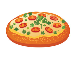 Delicious Round Pizza with Tomato and Herb Toppings Vector Illustration