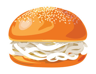 Classic Sesame Bun with Shredded Filling Vector Illustration