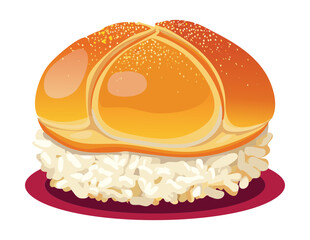 Soft Baked Pastry with Delicate Sweet Cream Vector Illustration