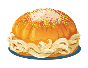 Ornate Sweet Bun with White Sugar Glaze Vector Illustration