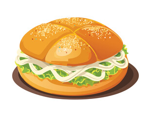 Savory Stuffed Bread Roll with Greens Vector Illustration