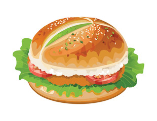 Chicken Patty Tomato Burger - Vector Illustration