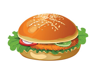 Fresh Burger Lettuce Tomato - Vector Illustration