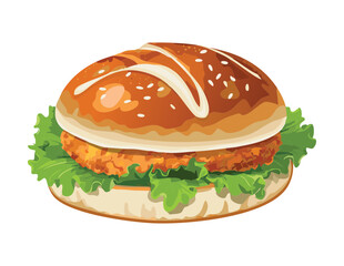 Crispy Chicken Burger Side View - Vector Illustration