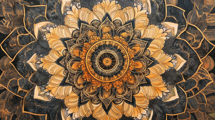Nature-inspired mandala design, intricate patterns, earthy tones, spiritual vibe.