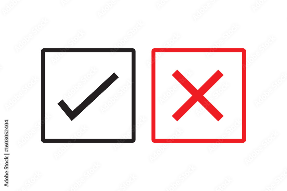 Poster tick and cross check mark vector icons in line style design for website design, app, ui, isolated on