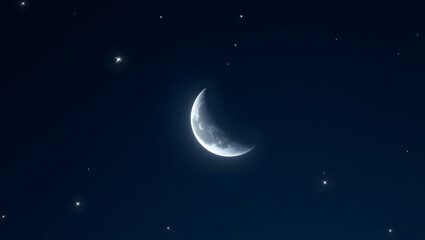 Naklejka premium Crescent Moon in a Starry Night Sky - Generative AI