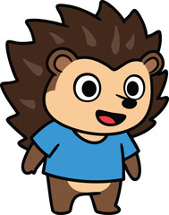 Obraz premium Cartoon hedgehog character wearing blue shirt smiling in simple vector illustration style for children and entertainment purposes 