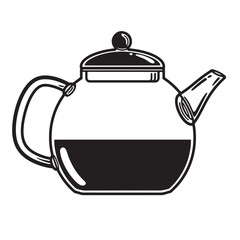 Obraz premium Simple black and white illustration of a vintage art style tea kettle filled with liquid perfect for graphic design purposes.