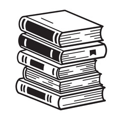 Simple stack of books in a black and white style suitable for design elements, education, reading and vintage art