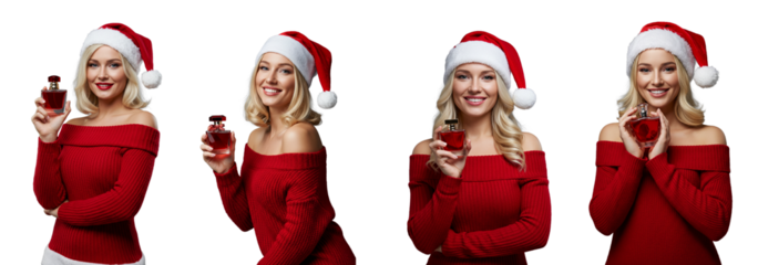 Santa Claus, Christmas, perfume advertisement, transparent background.