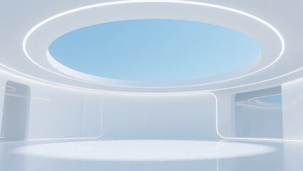 Minimalist Futuristic Interior with Circular Skylight
