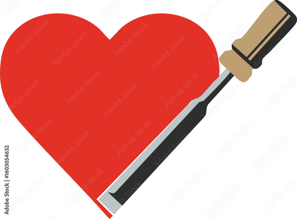 Poster heart shape with chisel tool vector illustration for creativity and craftsmanship concept design