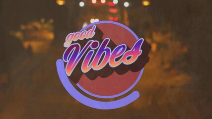 good Vibes logo fading into view over road, neon-blue arc progressing clockwise indicating progress - Powered by Adobe