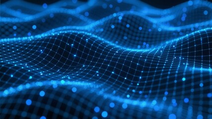 Dynamic Blue Digital Wave with Illuminated Nodes and Grid Pattern