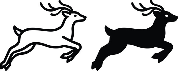 Running Deer Icon in Black and Outline Style for Wildlife, Nature, and Forest Design